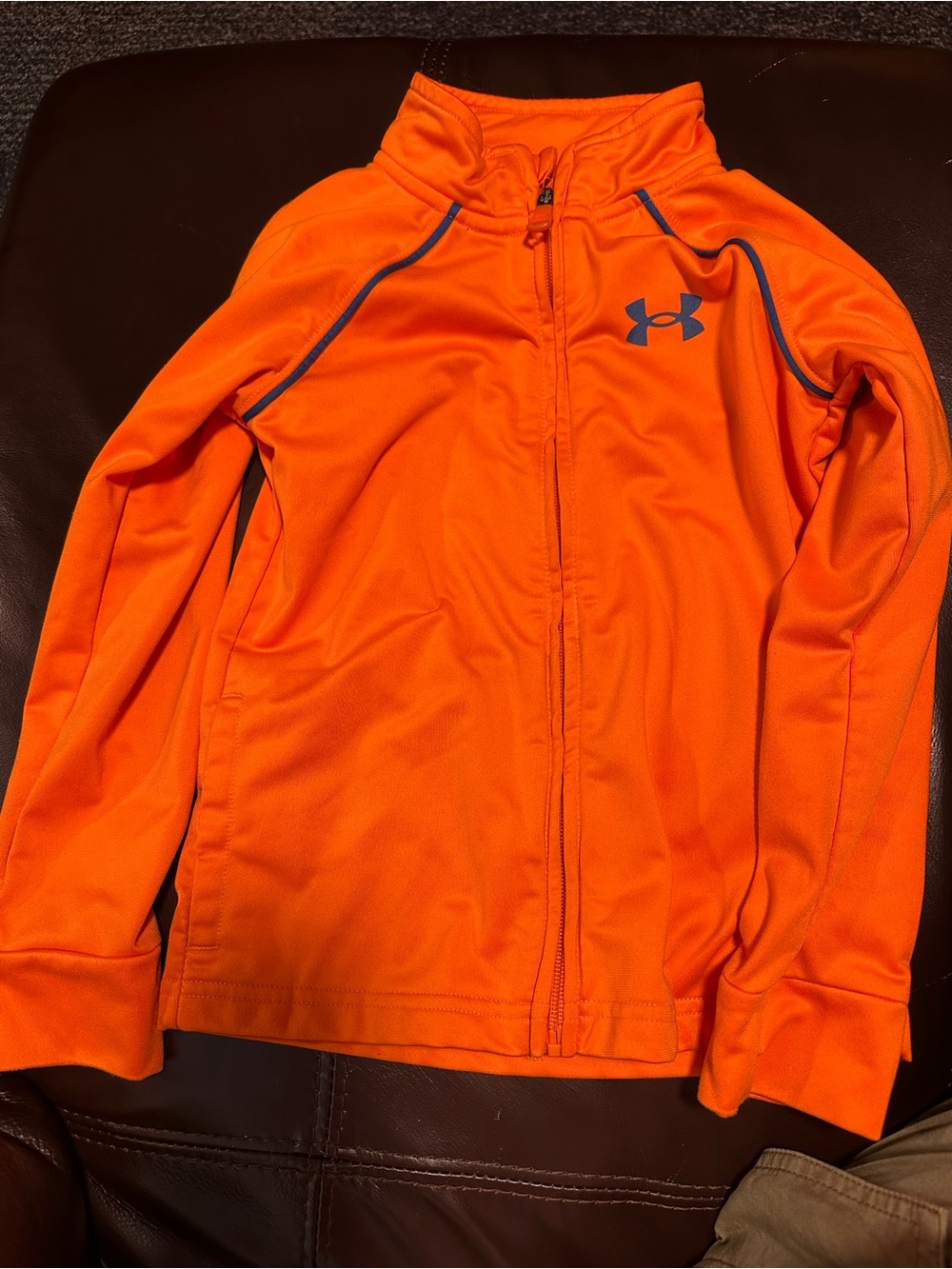 Under Armour Kids Orange Full-Zip Swim Rashguard with Navy Trim